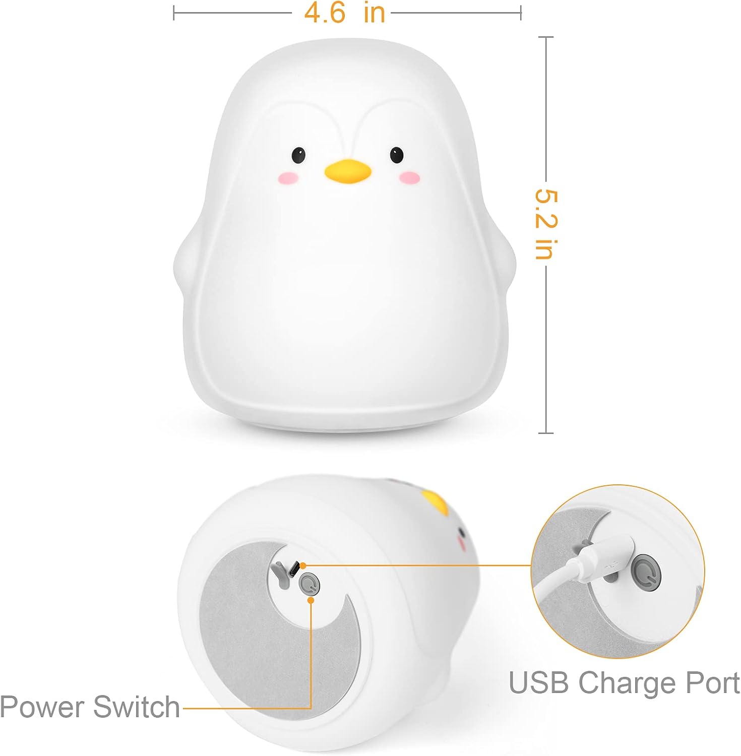 Penguin LED Night Light for Kids, Cute Nursery Color Changing Kids Night Light with Tap Control, USB Rechargeable Portable Squishy Silicone Soft Lamp Gifts for Baby Girls Boys Toddler Children Bedroom
