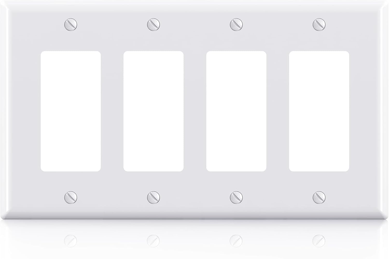 ELEGRP 4-Gang Decorative Wall Plates, Mid-Size 4.88" H x 8.57" L Unbreakable Thermoplastic Faceplate Cover for Decorator Receptacle Outlet Switch, UL Listed (1 Pack, Glossy White)