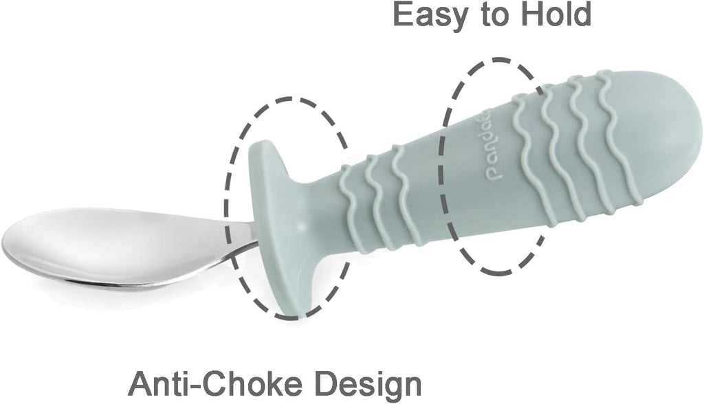 PandaEar 6 Pieces Baby Toddler Silicone Stainless Steel Utensils Silverware Spoon Fork for Baby Toddler BPA Free with Silicone Holding Anti-Choke Design (Blue Pink White)