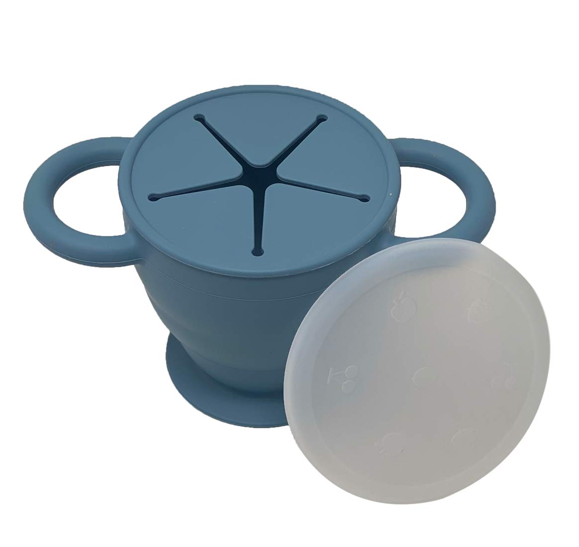 BraveJusticeKidsCo | Snack Attack II Snack Cup | Collapsible Silicone Snack Container | Toddler and Baby Snack Catcher Lid (Blue Steel)