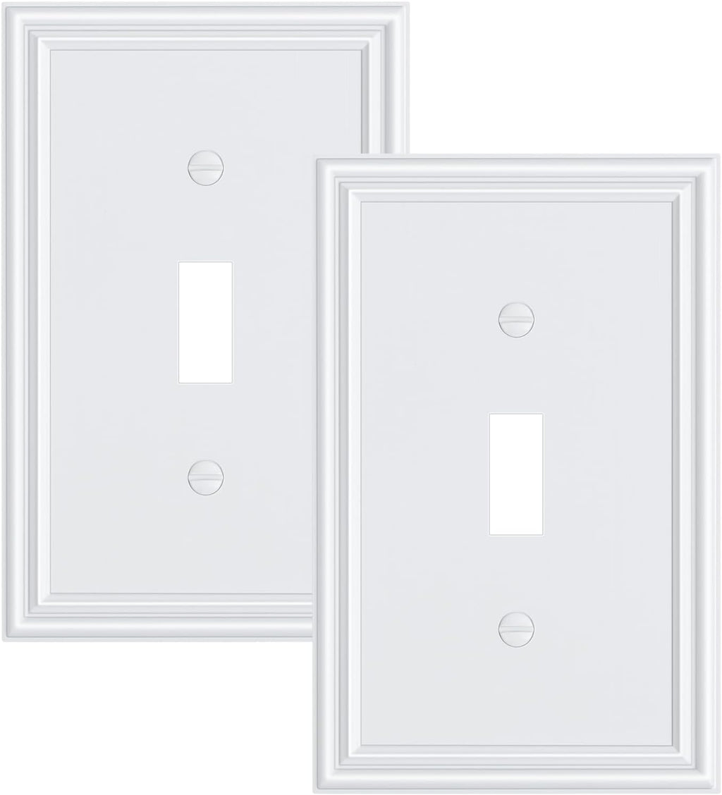 2-Pack Single Toggle Light Switch Cover Plate, Durable Solid Zinc Alloy Decorative Switch Plate Covers, White 1 Gang Wall Plate, Corrosion Resistant