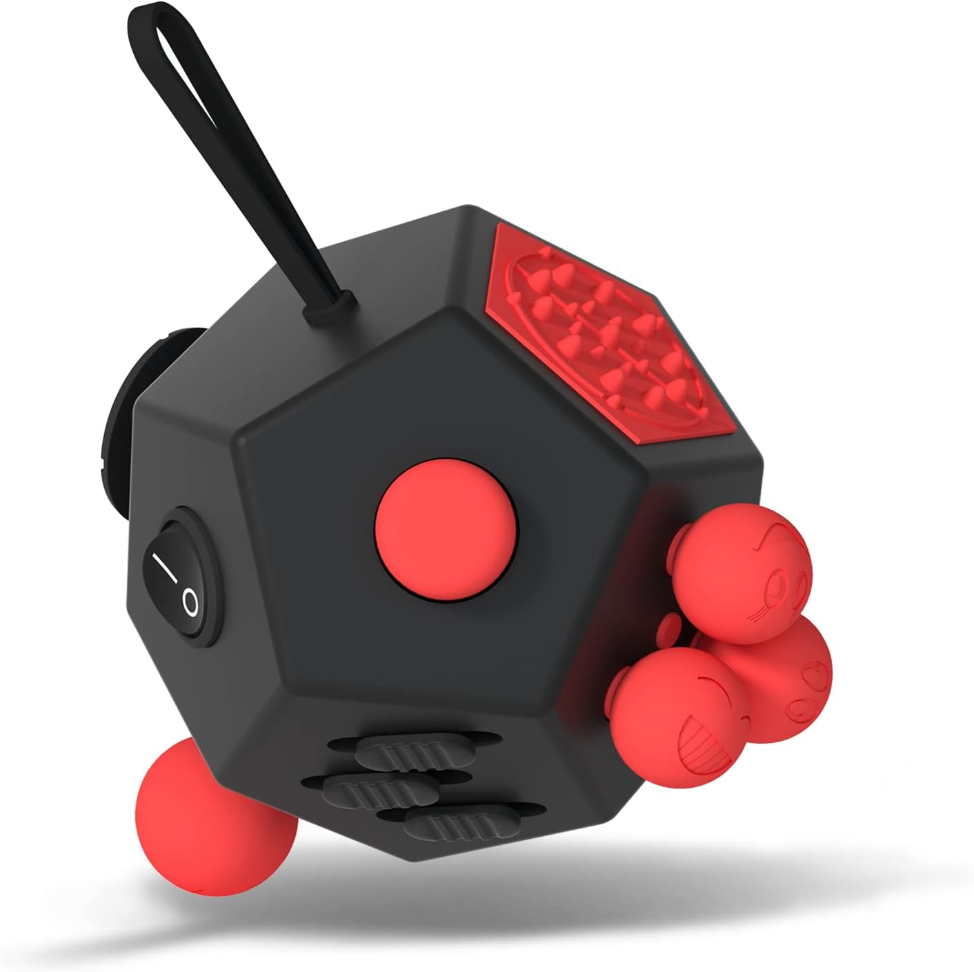 Fidget Dodecagon –12 Side Fidget Toy Cube Relieves Stress and Anxiety Anti Depression Cube for Children and Adults with ADHD ADD OCD Autism (A4 Black red)