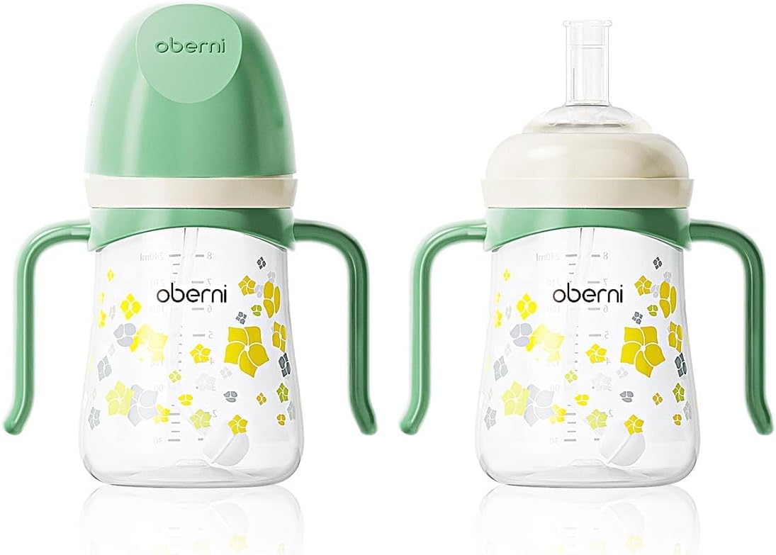 Toddler Sippy Cup 10oz, Weighted Straw Baby Drinking Water Bottle with Valved Spout for 6+ Months, 300ml/Green/2Pack