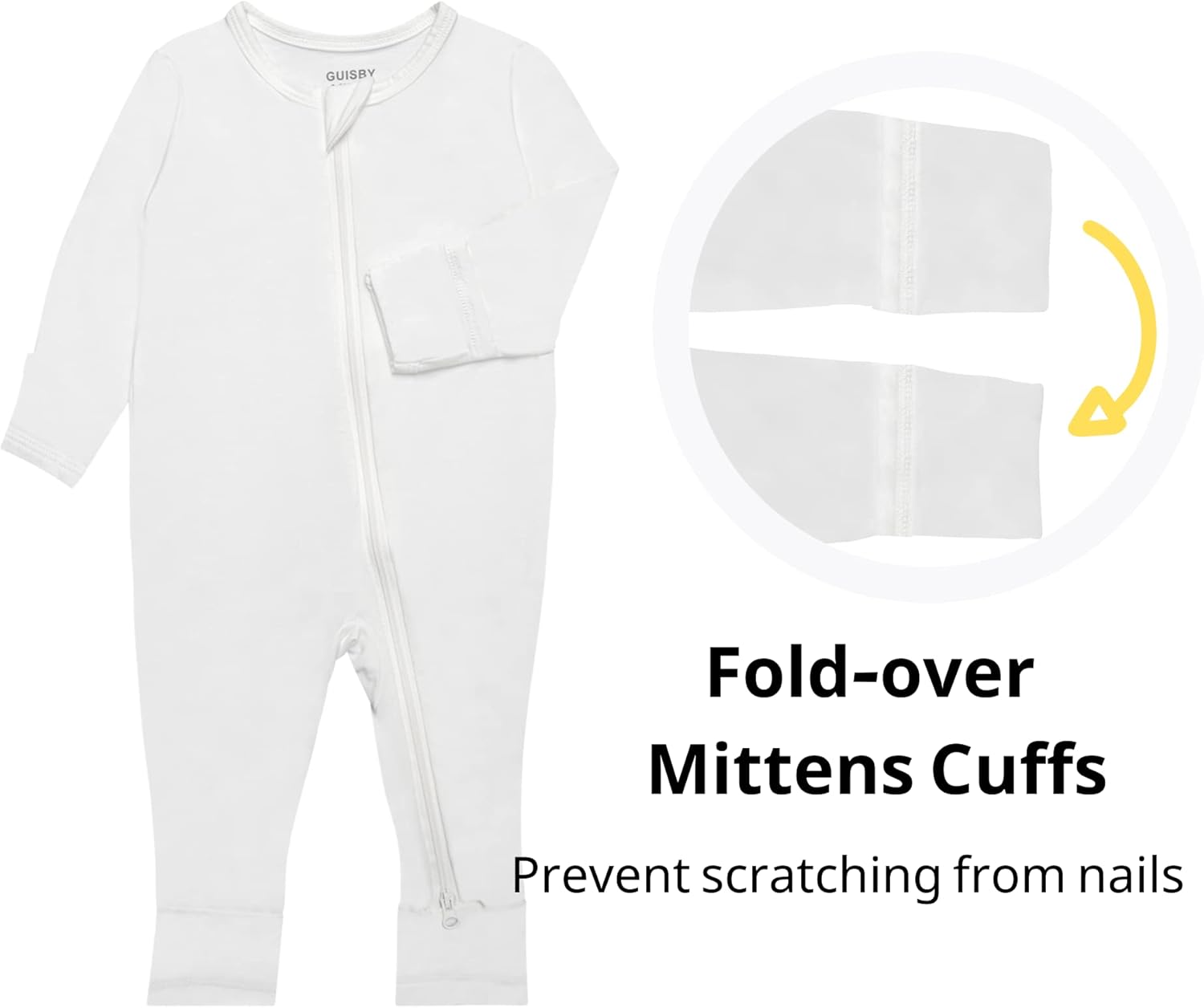 GUISBY Baby Pajamas with Mitten Cuffs - 3Pcs Girls Boys 2 Way Zipper Long Sleeve Rayon Sleepers