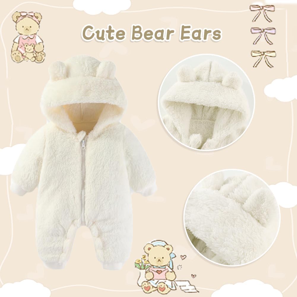 UVIPC Baby Newborn Bear Outfit Fleece Snowsuit Winter Clothes Hooded Jumpsuit Romper for Baby boy girl
