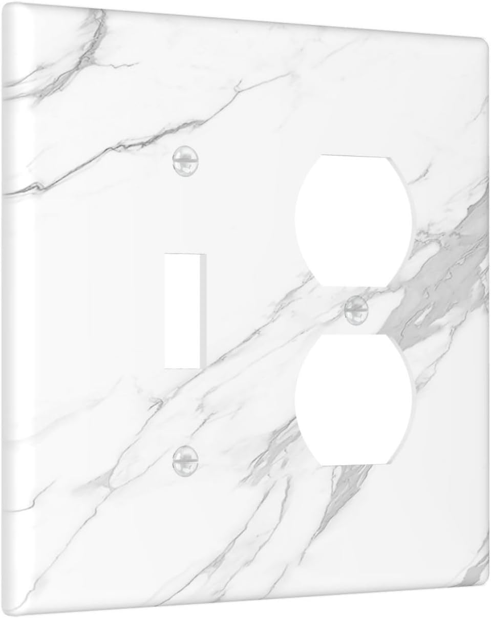 Wallplates Modern White Gray Marble 1 Toggle 1 Duplex Switch Plate Electrical GFCI Faceplate Decorative Light Switch Covers for living Room Bathroom Decor