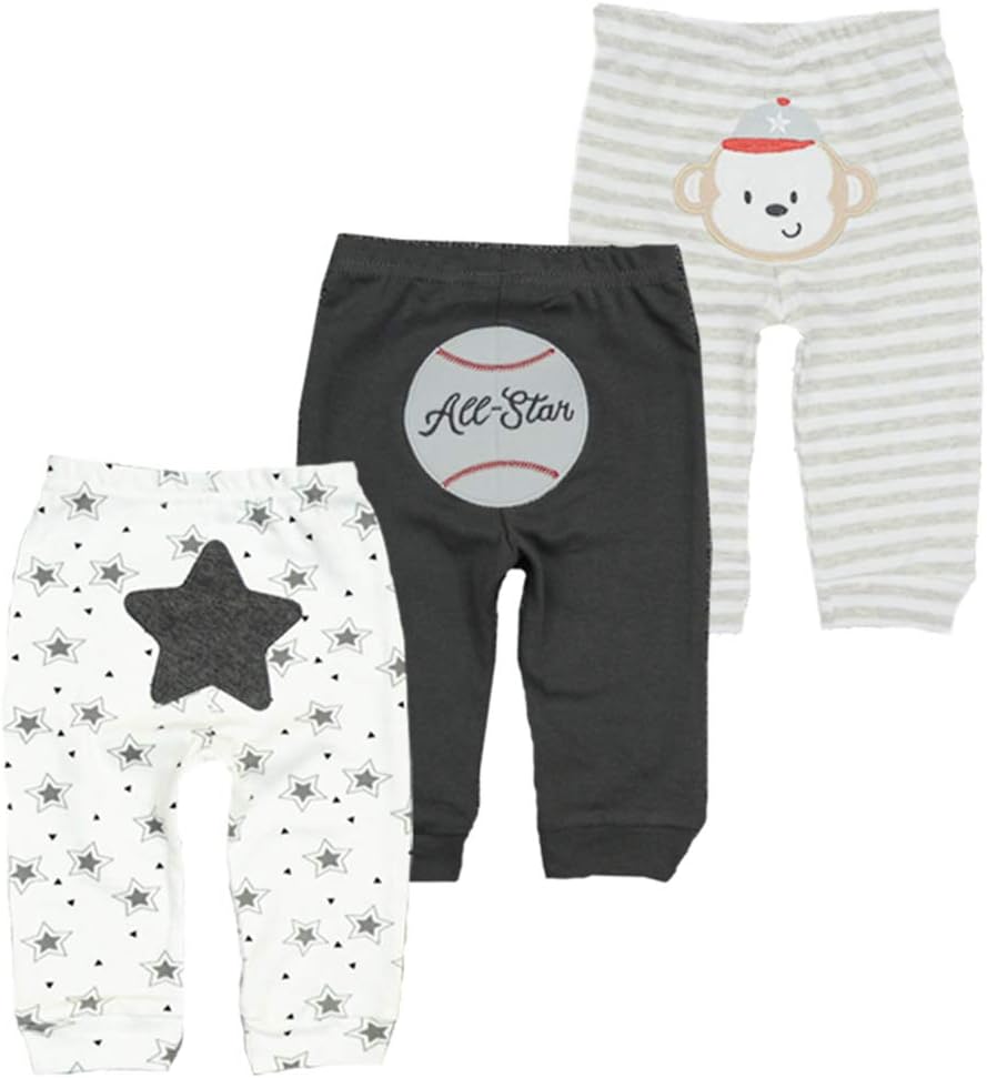 Unisex Newborn Baby Cotton 4-Pack Pants Embroidery Pringting Casual Leggings 0-24 Months for Boys and Girls