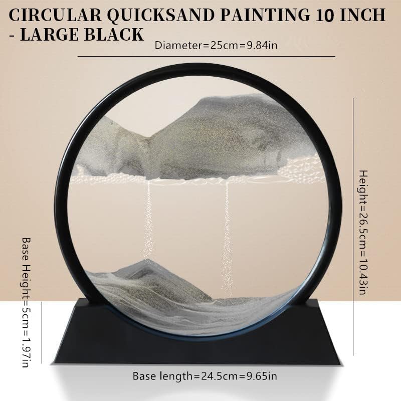 Moving Sand Art Picture 3D Deep Sea Sandscapes Sand Art Liquid Motion Bubbler Timer for Adult Kid Desktop Art Toys for Home Decor and Office(Round+Black+10In)