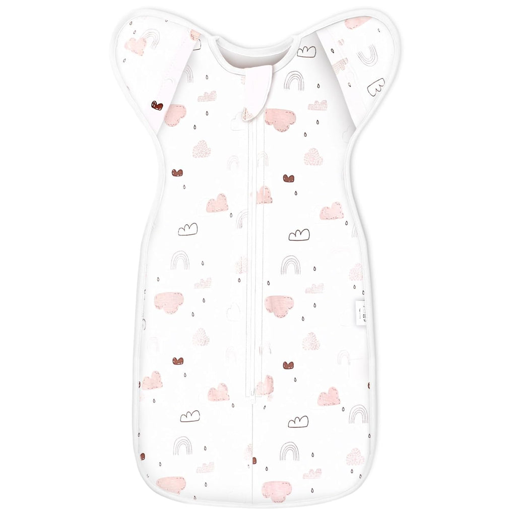 Baby Transitional Swaddle Sleep Sack - Arms Up Swaddles for Baby Girl, 3-6 Months Newborn Swaddle Sleep Sack with Cuff Removable & 2-Way Zipper Design, Pink Cloud Transition Sacks