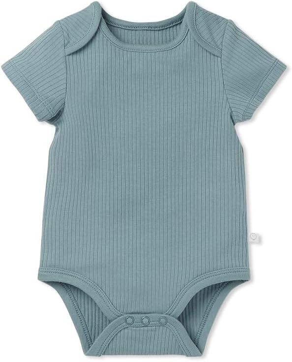 MORI Baby Ribbed Short Sleeve Bodysuit with Envelope Neck and Nickel Free Poppers - Unisex Toddler Romper for Boys and Girls