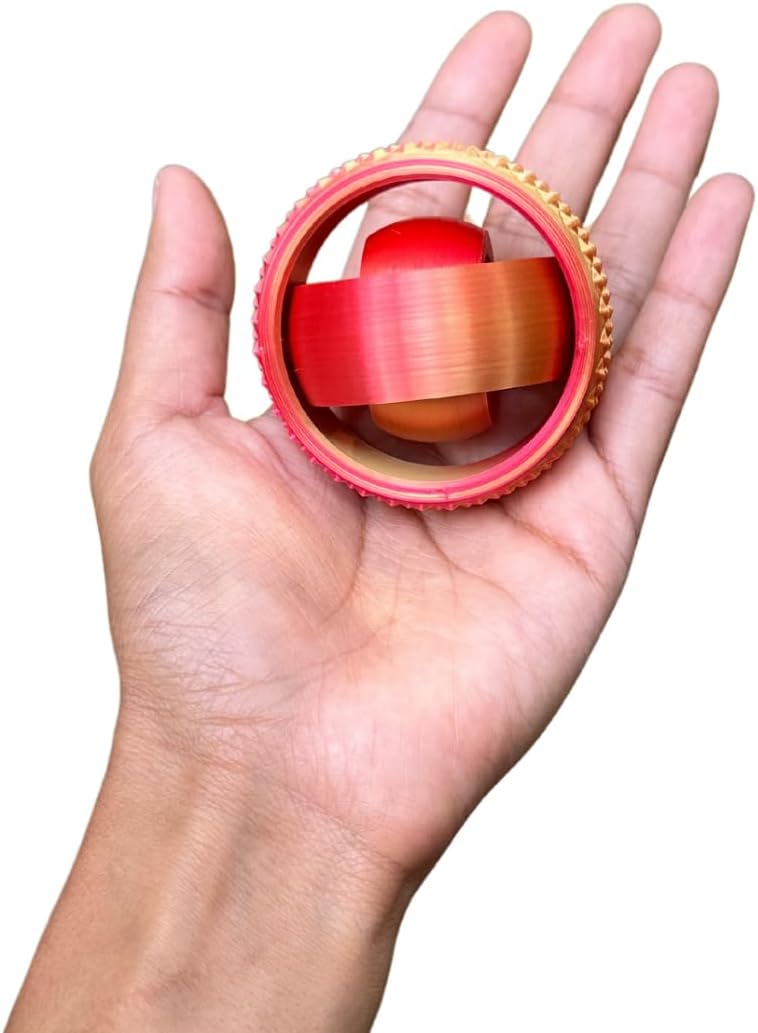 Gyro Spinner - 3D Printed Fidget Toy (Red/Gold), Small