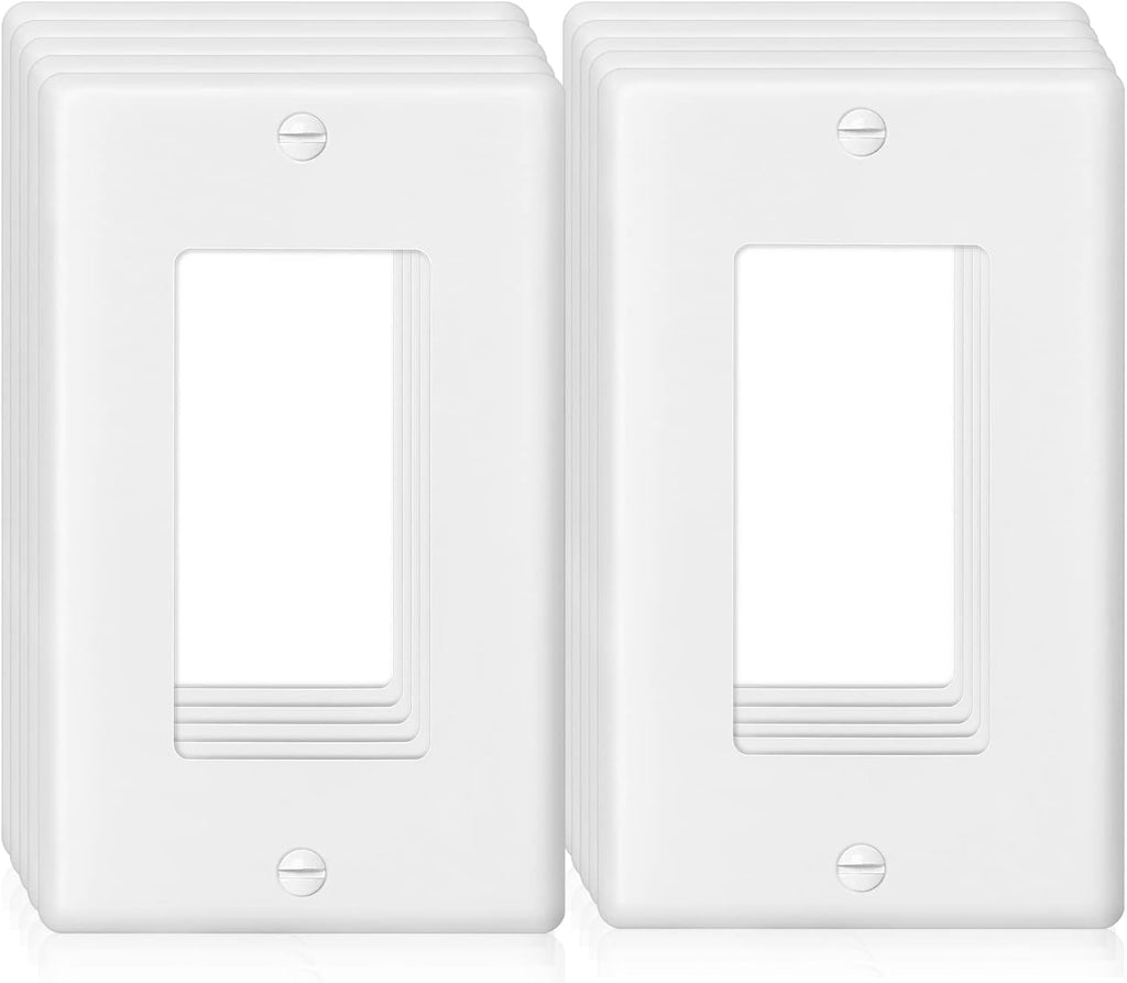 Decorator Wall Plate 1-Gang Light Switch Plate Outlet Cover,Unbreakable Polycarbonate Thermoplastic, White (10-Pack, Single Decorator-White)