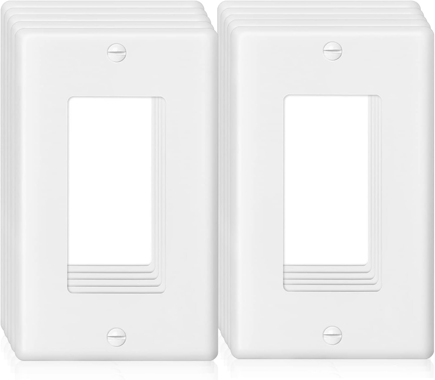 Decorator Wall Plate 1-Gang Light Switch Plate Outlet Cover,Unbreakable Polycarbonate Thermoplastic, White (10-Pack, Single Decorator-White)