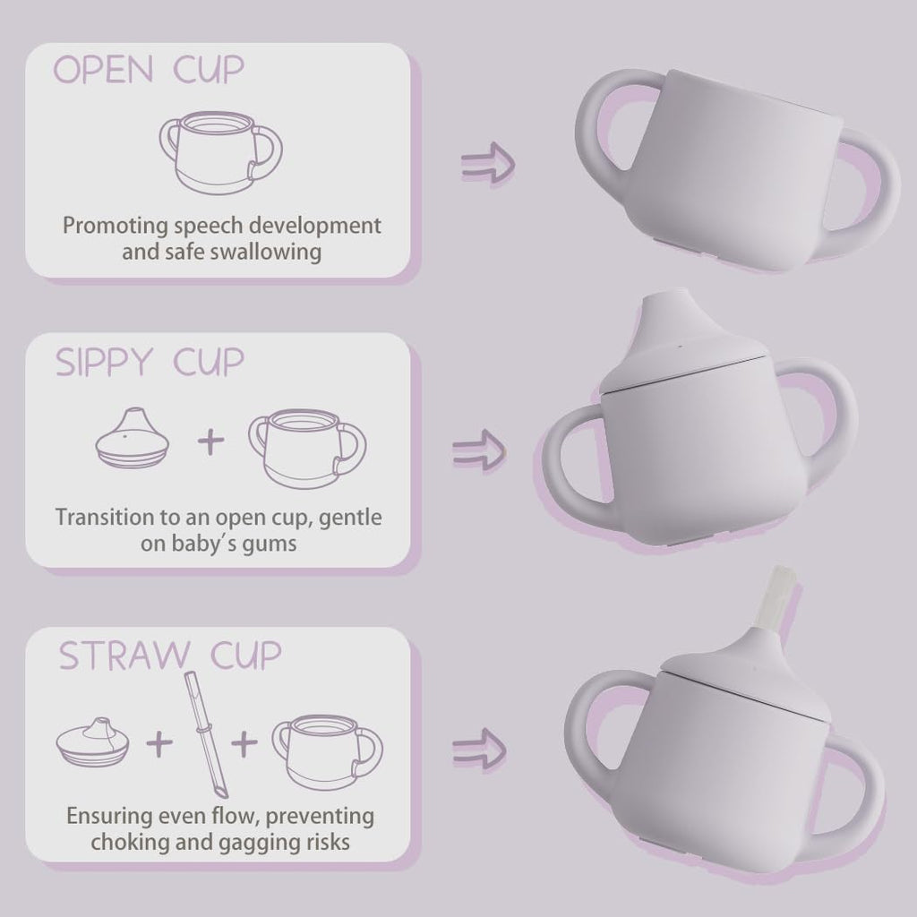 Moonkie Silicone Baby Sippy Cups | 3 Stages Training Cup Straw Cup for Infants Toddlers and Kid | 4 oz 1Pack