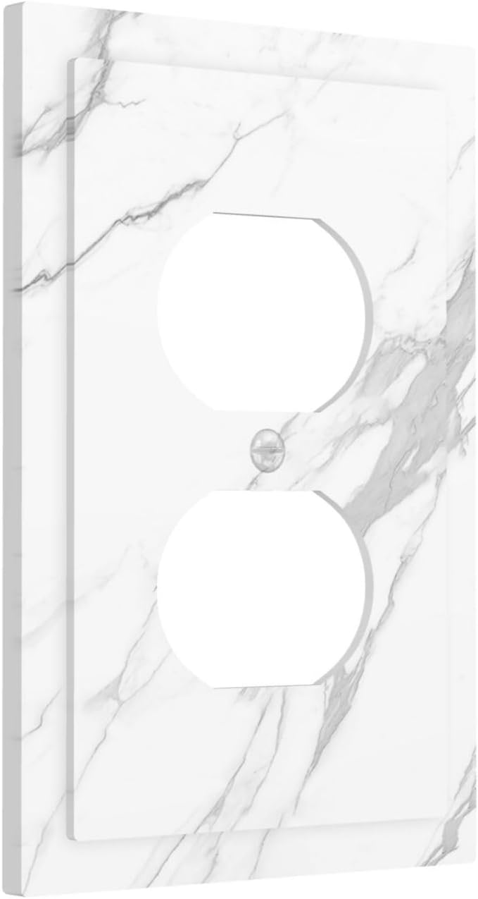 Outlet Covers Modern White Gray Marble 1 Gang Duplex Wall Plate Decorative Switch Plates Electrical Receptacle Faceplate Light Switch Cover for living Room Bathroom Decor