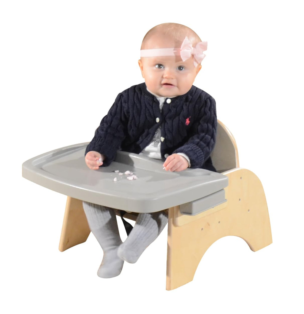 7" H Wooden Stackable Feeding Chair with Removable Tray and 3 Point Harness, Suitable for 12-18 Months Babies Dining & Studying Needs [Fully Assembled]