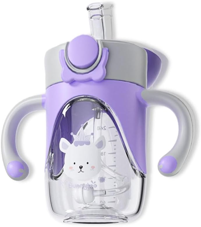 Bunnytoo Baby Sippy Cup with Weighted Straw for Infants 6-12 Months, 8oz Toddler Drinking with Handles, BPA-Free, Transition Trainer for 1+ Year Old (Purple)