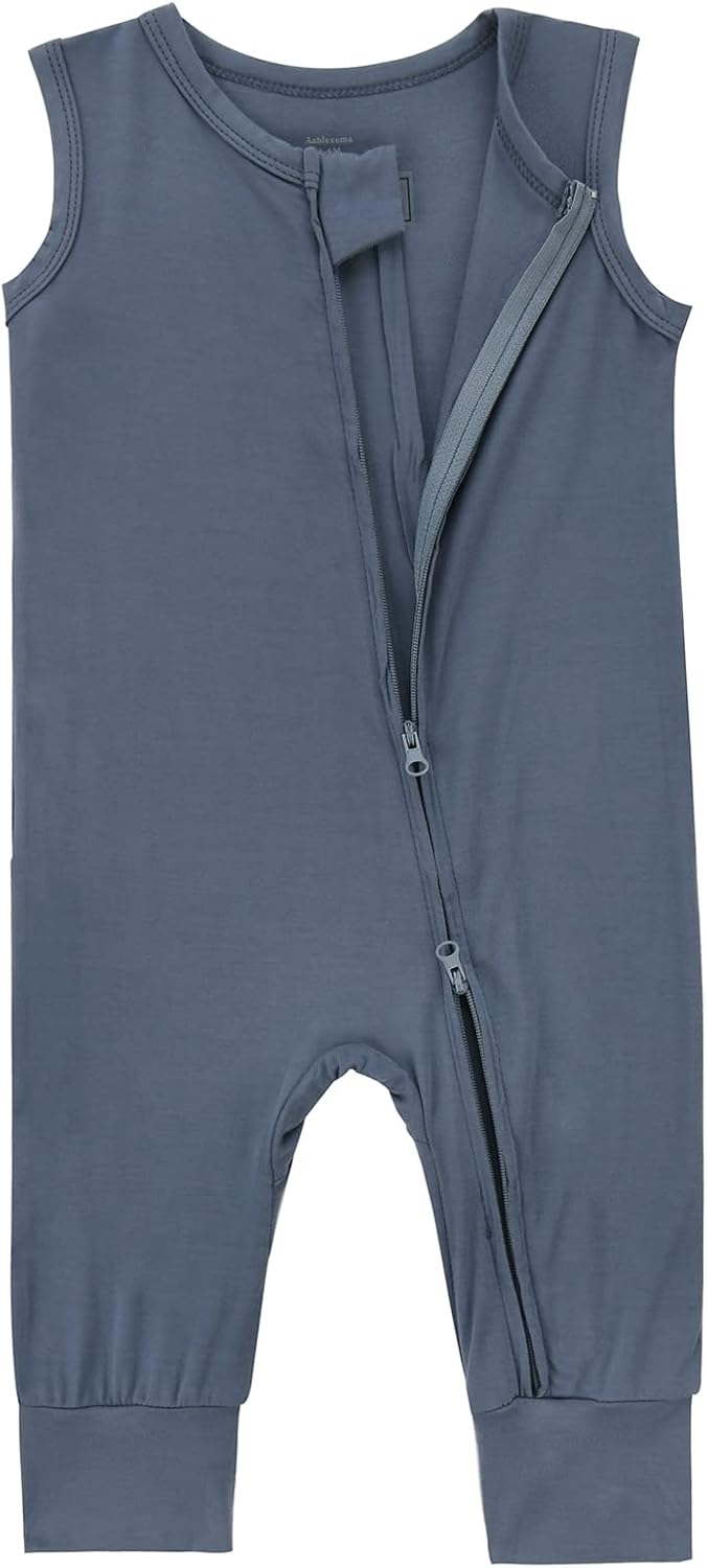 Baby Sleeveless Romper Zipper Toddler Summer Jumpsuit Rayon Outfits Infant Footless Pajamas 0-24m