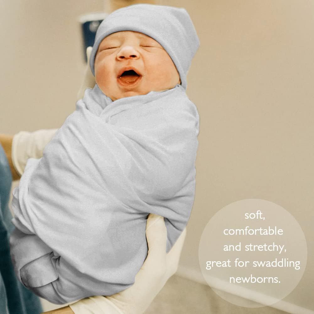 OWLOWLA Swaddle Blanket and Hat Set Newborn Swaddle Wrap Baby Receiving Blanket for Baby Boys Girls(Light Grey)