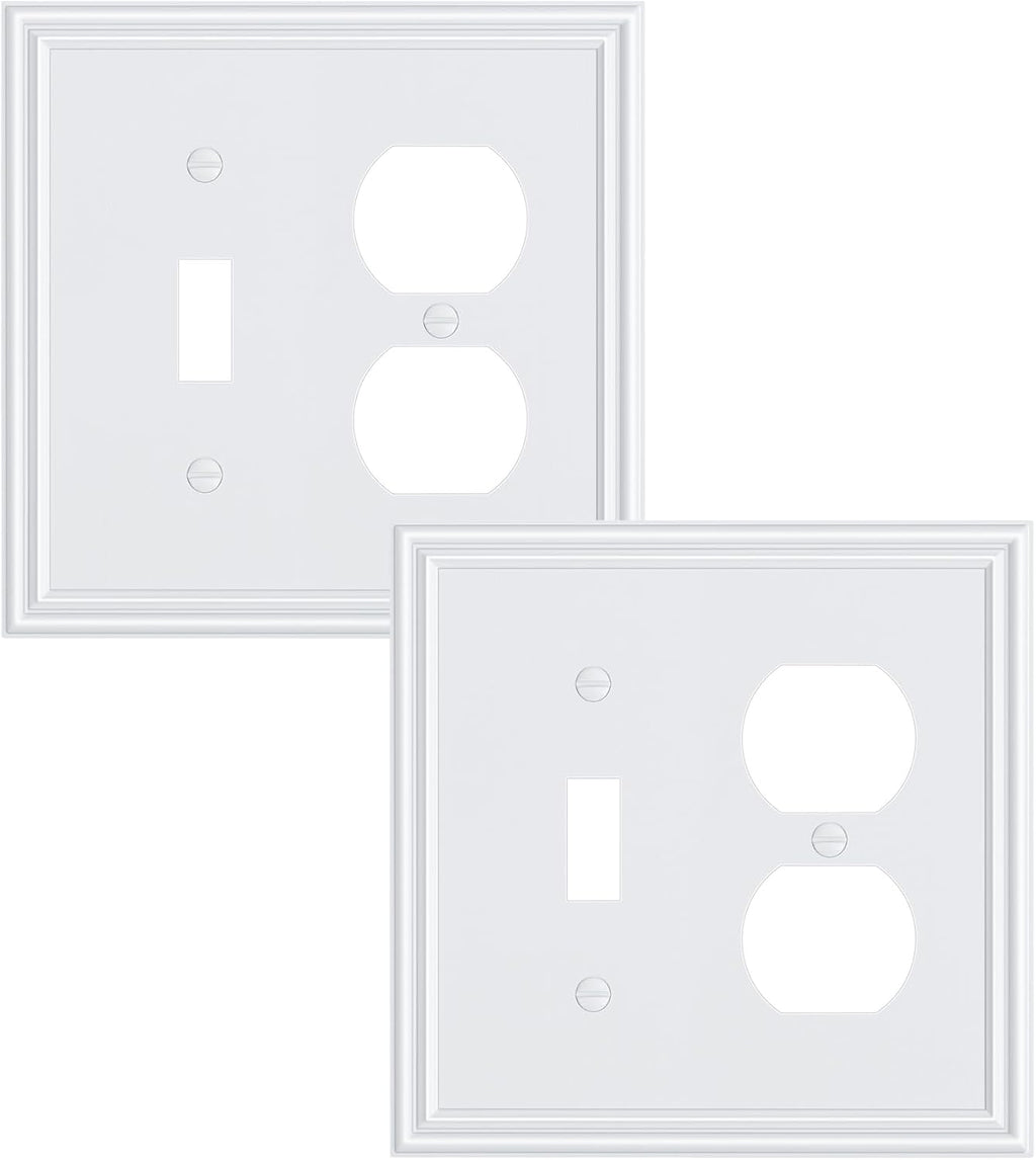2-Pack Combo Toggle/Duplex Light Switch Cover Plate, Pure White Wall Outlet Cover Plate, Decorative Wall Receptacle Cover for Electrical Outlets, Light Switch, Durable Solid Zinc Alloy