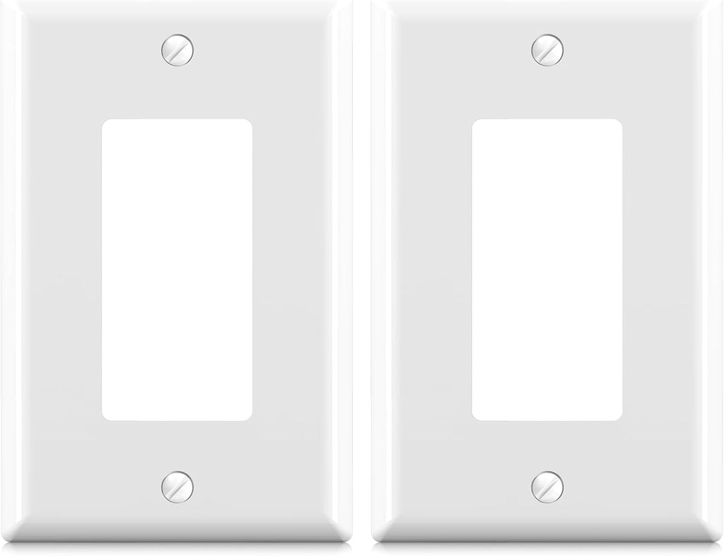 ELEGRP Decorative Receptacle Wall Plate, 1-Gang Mid Size Decorator Covers, Unbreakable Polycarbonate Faceplates for Decorator Device, UL Listed, Screws Included (2 Pack, Glossy White)
