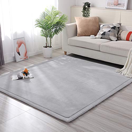 Loartee Coral Velvet Crawling Rug (6.0'x 6'8", Gray) for Toddler Children Play Area Rugs Yoga Mat Exercise Pads Carpet