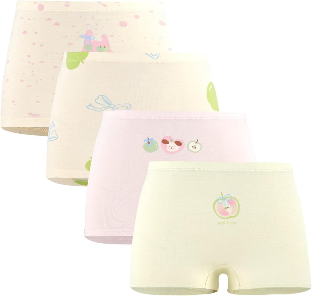 SEAUR Girls' Seamless Underwear 4-Pack Soft Breathable Ice Silk Boyshorts Panties Cute Prints Boxer Briefs for 6-16 Years