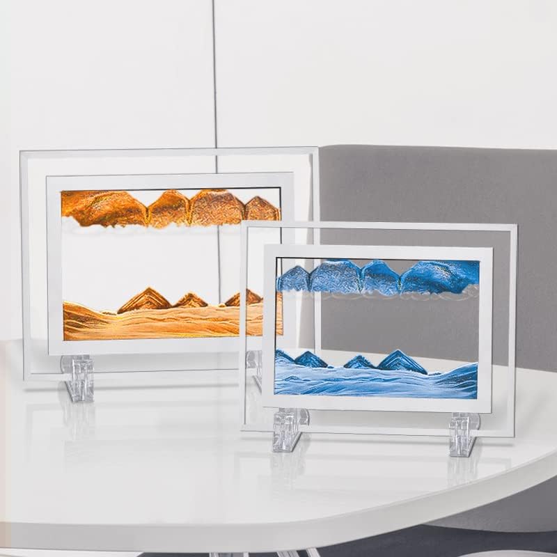 Moving Sand Art Picture 3D Deep Sea Sandscapes Sand Art Liquid Motion Bubbler Timer for Adult Kid Desktop Art Toys for Home Decor and Office(Square+Gold+10In)