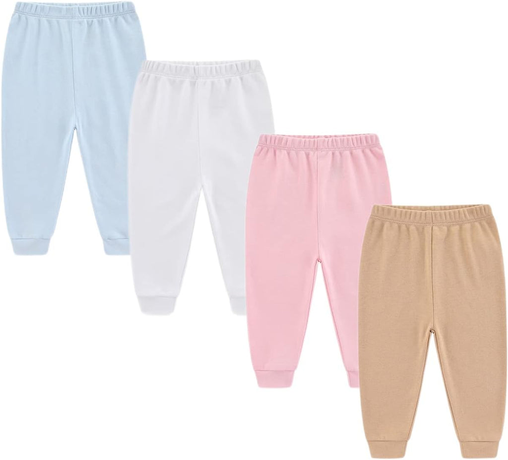 Unisex Newborn Baby Cotton 4-Pack Pants Embroidery Pringting Casual Leggings 0-24 Months for Boys and Girls