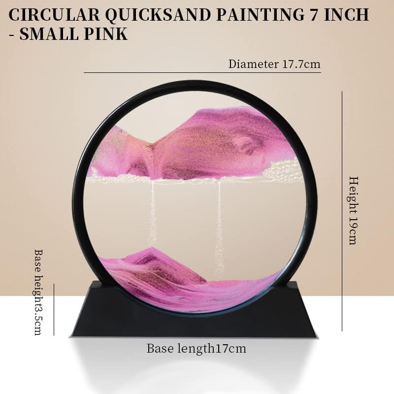 Moving Sand Art Picture 3D Deep Sea Sandscapes Sand Art Liquid Motion Bubbler Timer for Adult Kid Desktop Art Toys for Home Decor and Office(Round+Pink+7In)