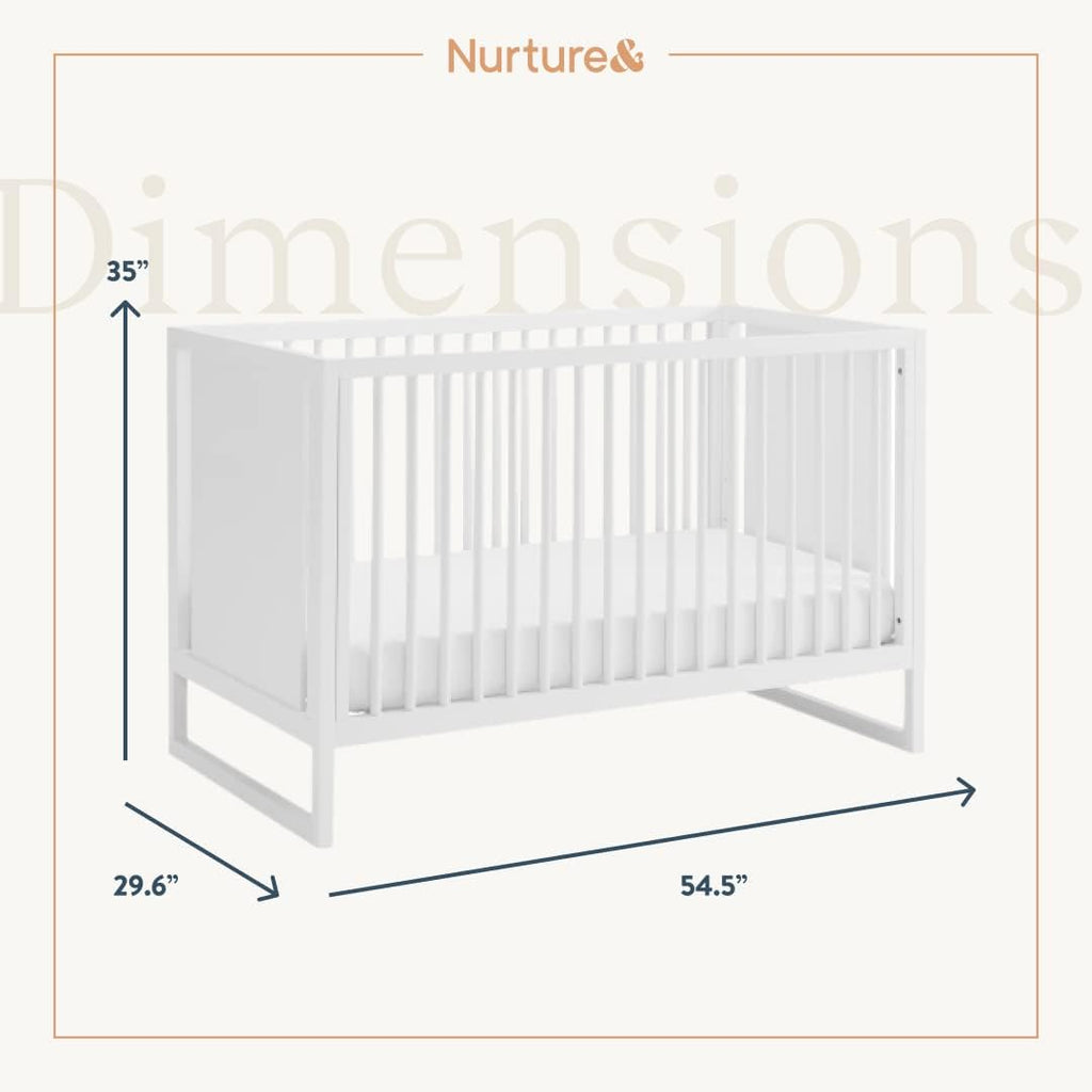 Nurture& The Crib - Baby, Toddler Convertible Crib | Sustainable Non-Toxic Materials | 3 Adjustable Heights - Grows with Your Baby (Toddler Guardrail NOT Included) (White)
