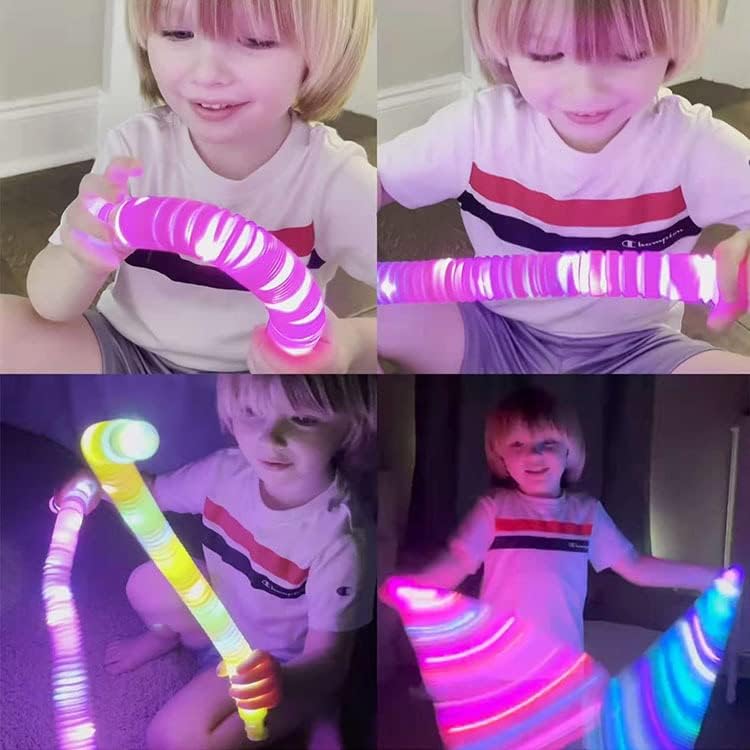 LED Light Up Pop Tubes Glow Sticks, Fidget Sensory Toys, Glow in The Dark Christmas Party Supplies Goodie Bag Stuffers for Boys Girls Birthday Party Carnival Return Gifts (30pcs)