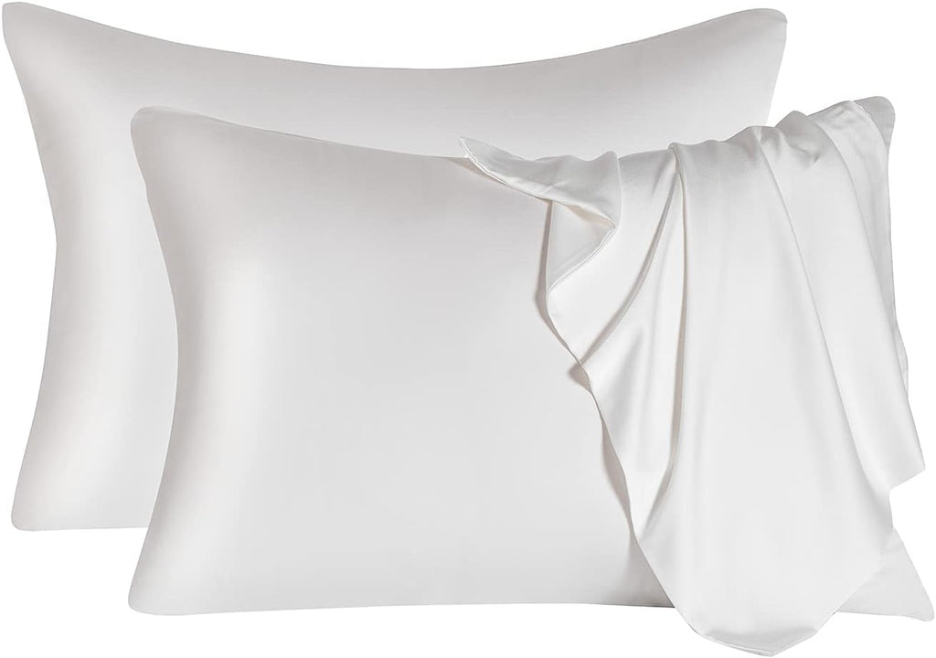 2 Pcs Mulberry Silk Pillowcase for Hair and Skin,Cooling Silk Pillow Case with Hidden Zipper,Allergen Proof Dual Sides Soft Breathable Smooth Silk Pillow Cover for Women(Standard-2PCS,White)