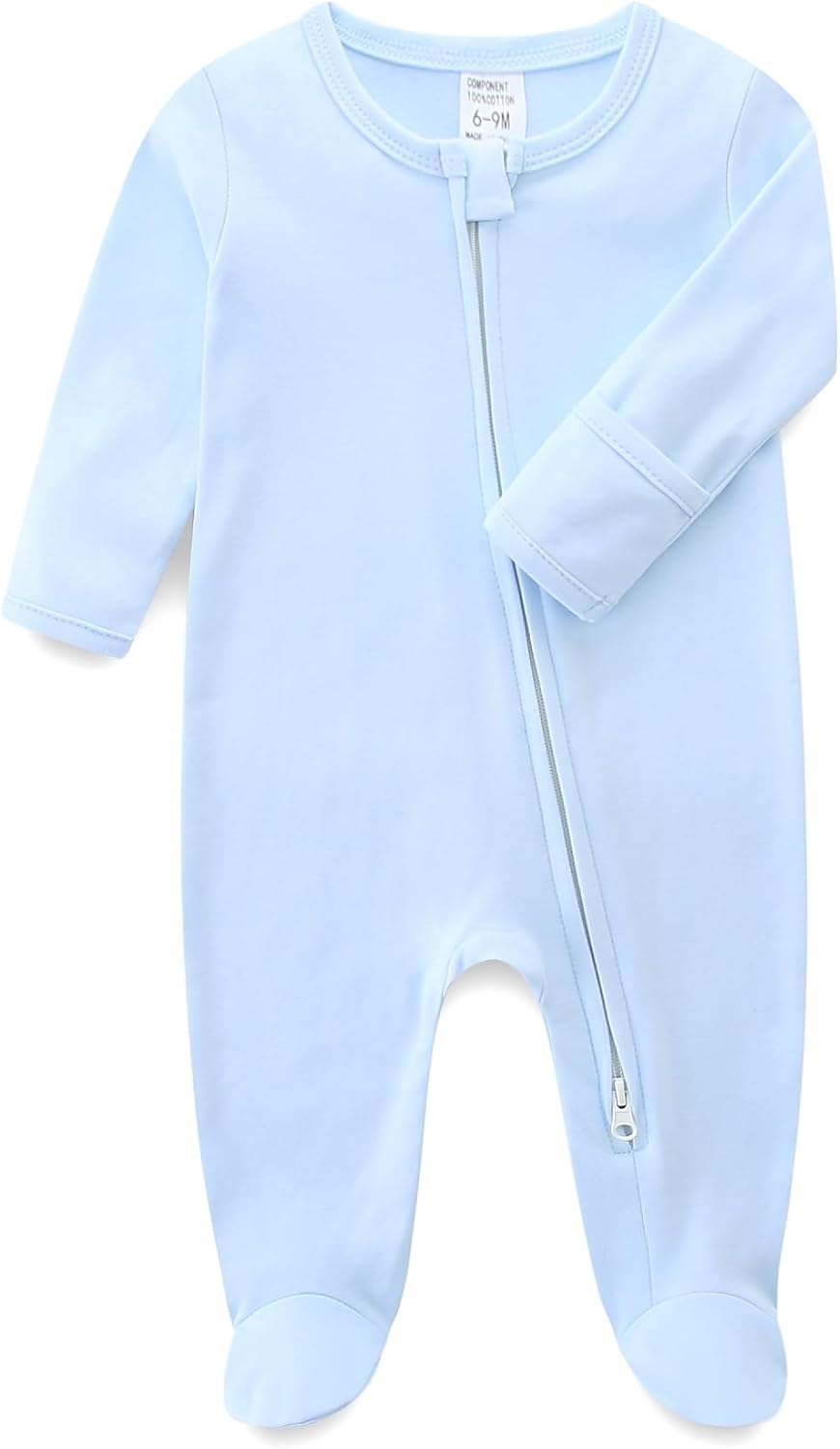 Baby Romper 100% Organic Cotton Pajamas One Piece Long Sleeve Zipper Footie Onesie for 0~12M Baby
