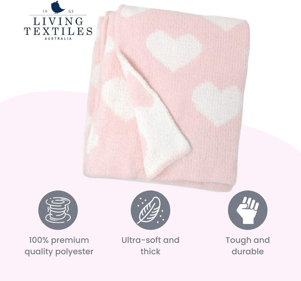 Living Textiles Pink Hearts Chenille Soft Baby Blanket Reversible Premium Cozy Fabric for Best Comfort - for Infant,Toddler,Newborn,Nursery,Girl,Throw,Crib,Stroller,Gift, Pink Hearts 40x30