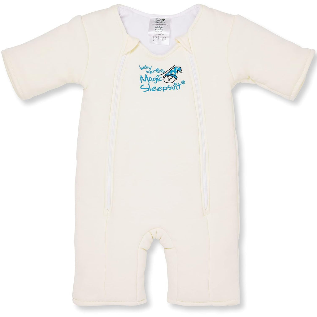 Magic Sleepsuit Baby Merlin's Cotton Baby Swaddle Transition Product - Soft and Cozy Design, Double Zipper for Easy Diaper Changes, Promotes Safe Sleep, 3-6 Months - Cream - Large 18-21lbs