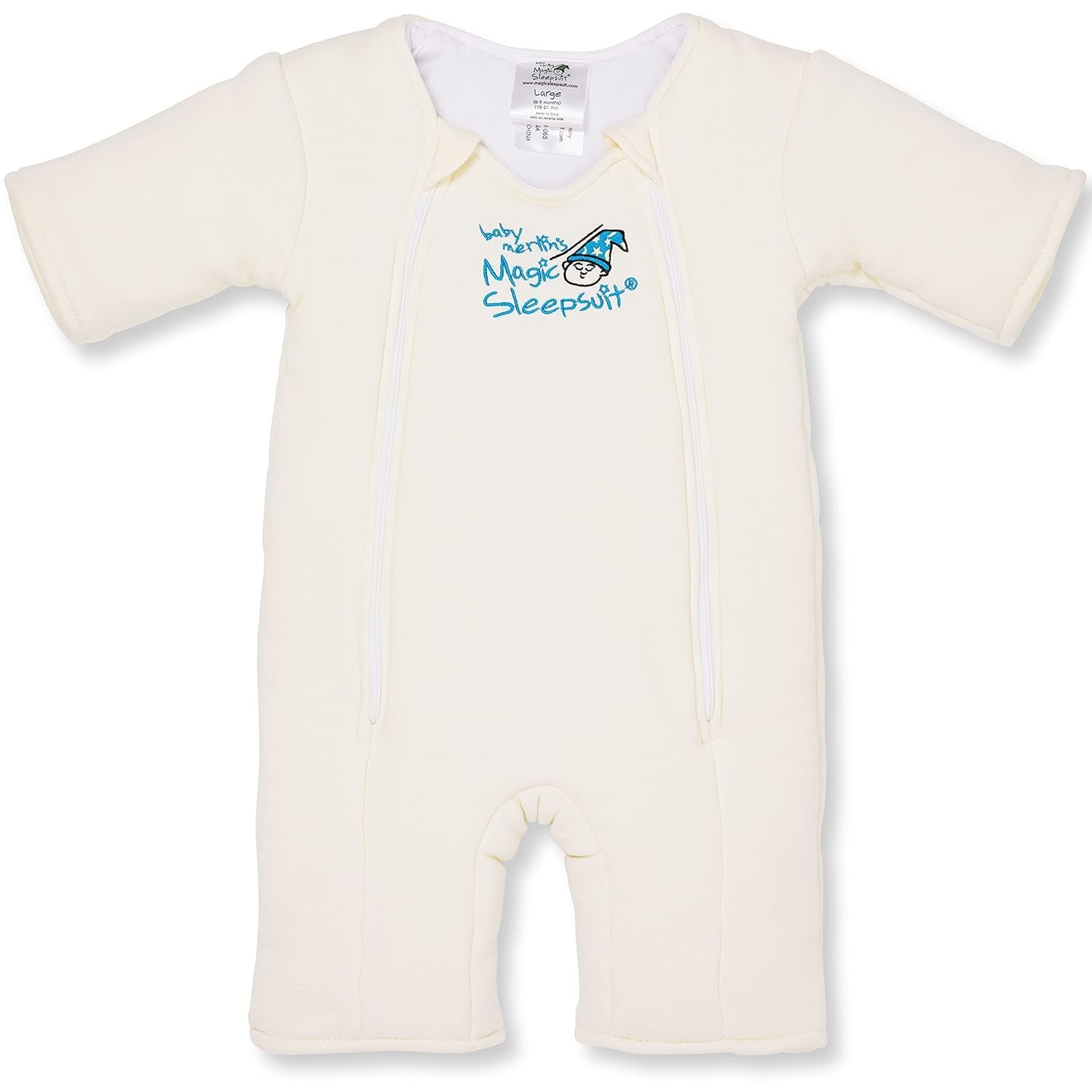 Magic Sleepsuit Baby Merlin's Cotton Baby Swaddle Transition Product - Soft and Cozy Design, Double Zipper for Easy Diaper Changes, Promotes Safe Sleep, 3-6 Months - Cream - Large 18-21lbs