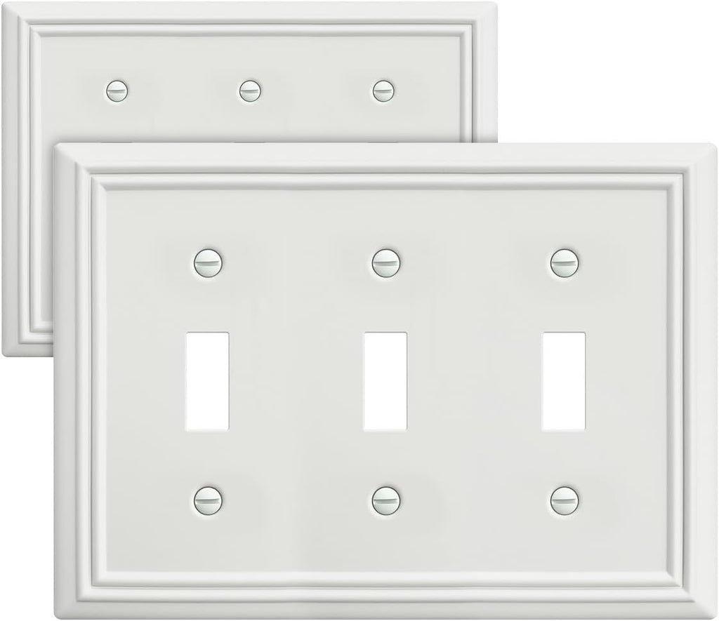 Triple Toggle Switch Wall Plate, Metal Light Switch Cover, Off White Finish, Midsize