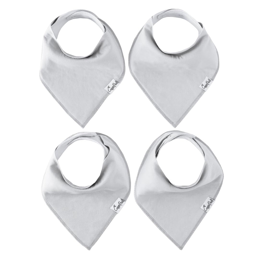 Copper Pearl 4 Pack Soft Cotton Baby Bibs for Drooling and Teething, Absorbent Drool Bibs for Baby Girl and Boy, Adjustable to Fit Newborns to Toddlers (Gray Basics)