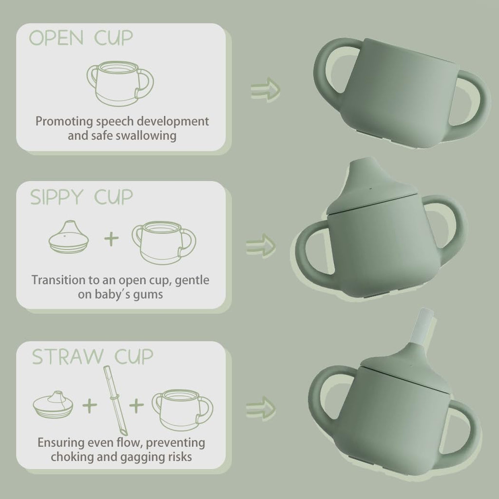Moonkie Silicone Baby Sippy Cups | 3 Stages Training Cup Straw Cup for Infants Toddlers and Kid | 4 oz 1Pack
