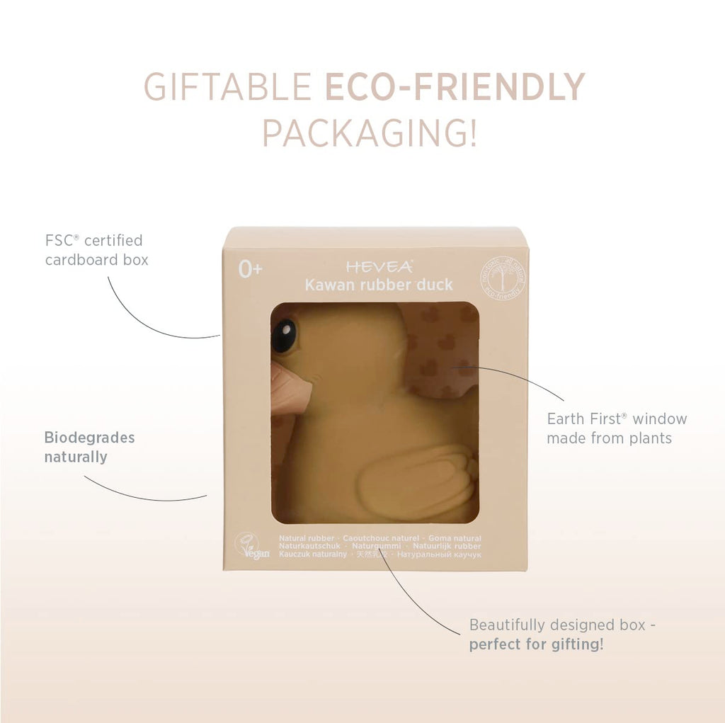 HEVEA Kawan Mini Rubber Duck - 100% Natural Rubber Baby Bath Toy - Eco Friendly, Perfect for Playing, Teething, and Bathing - Mold Free Bath Toys - Golden Ochre