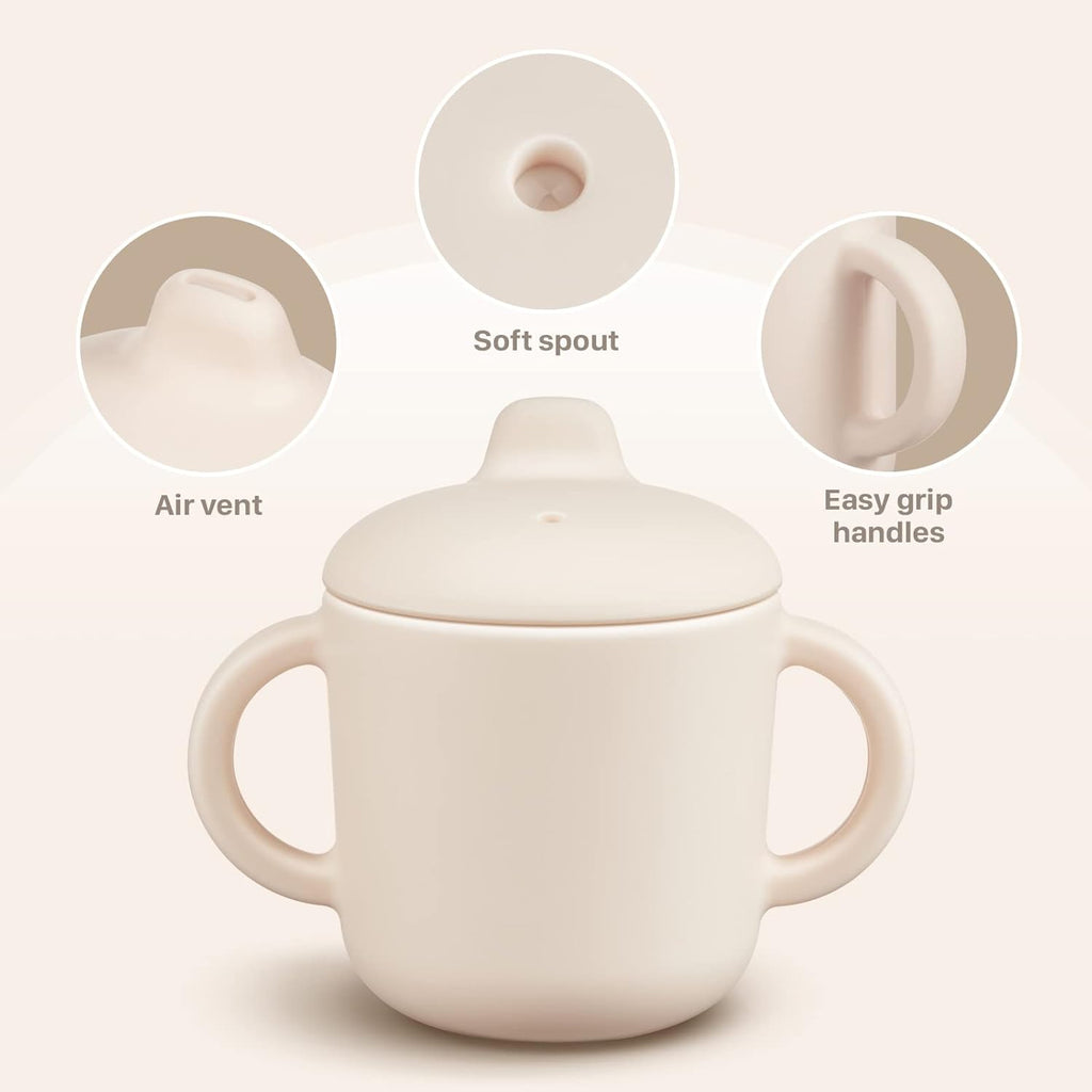 Silicone Sippy Cups for Baby 6 Months+, Leak Proof 5oz, Microwavable for 1+ Year Old (Gray)