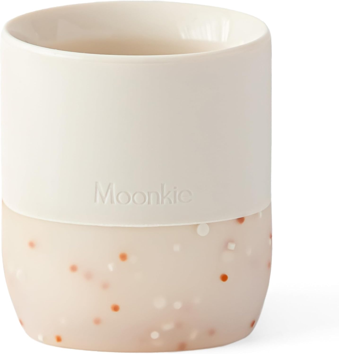 Moonkie Silicone Baby Cup 4 Months+ | Open Training Drinkware for Infants with Confetti Sprinkles | Baby-Led Weaning Essential | 2 oz (Ivory, 1 Pack)