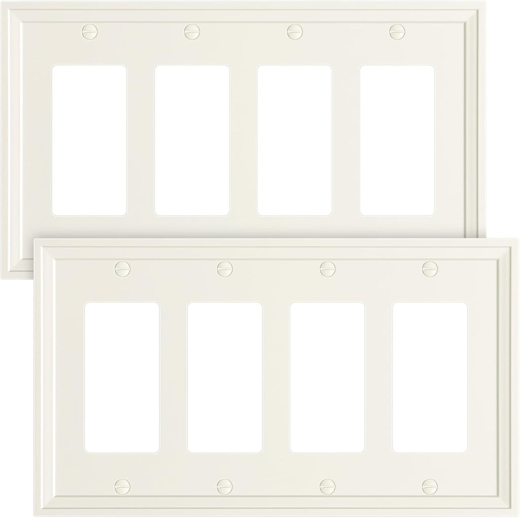 2-Pack Quad Decorator Outlet Cover Plate, Light Almond Modern Decorative Switch Plates and Outlet Covers, Natural Bamboo Fiber Wall Plates for Electrical Outlets