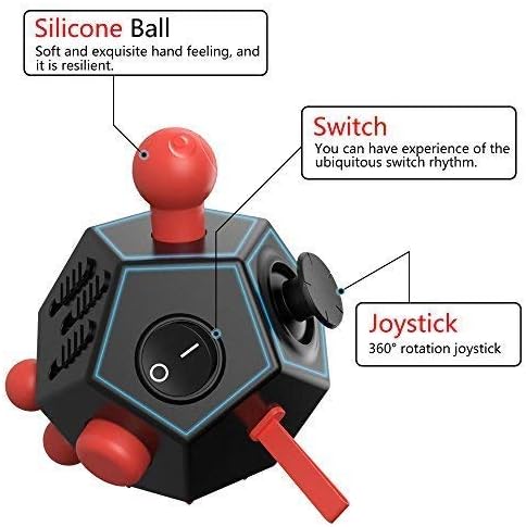 12 Sided Cube Toys,Fidget Dodecagon Toys Relief Stress,Autism Anxiety Depression for Kids and Adults (Red, Normal A4)