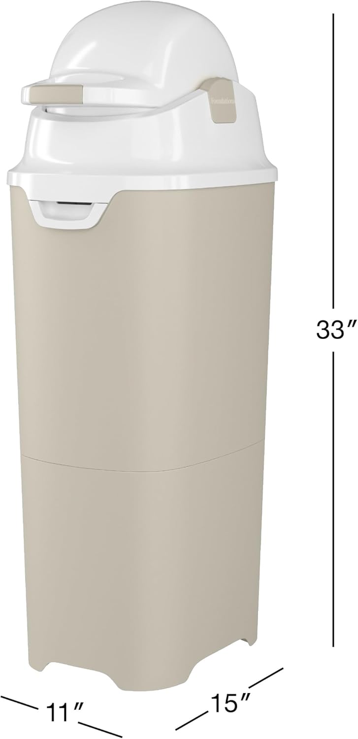 Foundations Tall Diaper Pail with Airtight Lid - Durable & Odorless Diaper Disposal, Large Capacity, Holds up to 60 Newborn Diapers, Refill with Any Bags - Sand