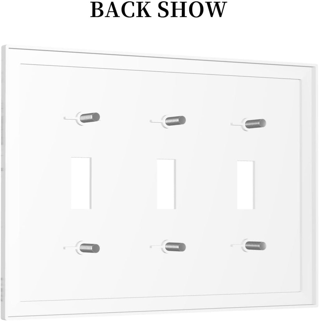 Decorative Switch Plates Modern White Gray Marble 3 Gang Wall Plate Triple Toggle Light Switch Cover Faceplate Electrical Wall Panels for living Room Bathroom Decor