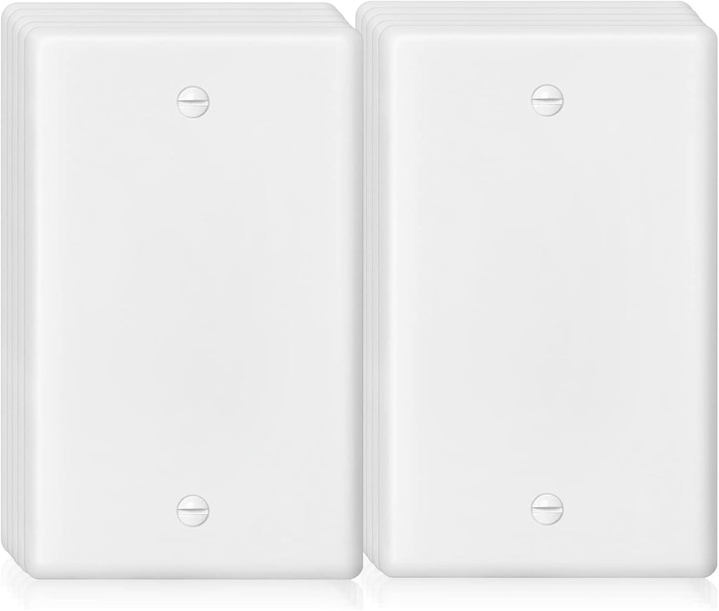 Decorator Wall Plate Blank Switch Plate Outlet Cover,Unbreakable Polycarbonate Thermoplastic, White (10-Pack, Single Blank-White)