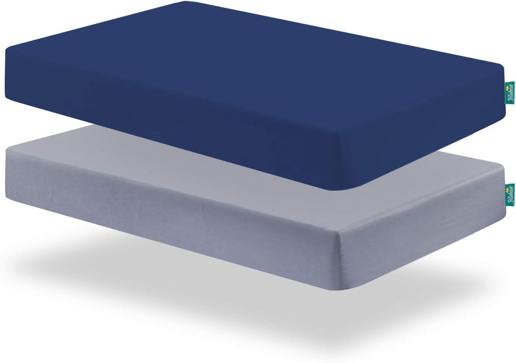 Crib Sheets and Waterproof Crib Mattress Protector 4 Pack Set,Waterproof Crib Sheets Mattress Pad Cover for Baby Boys and Girls, Grey&Navy