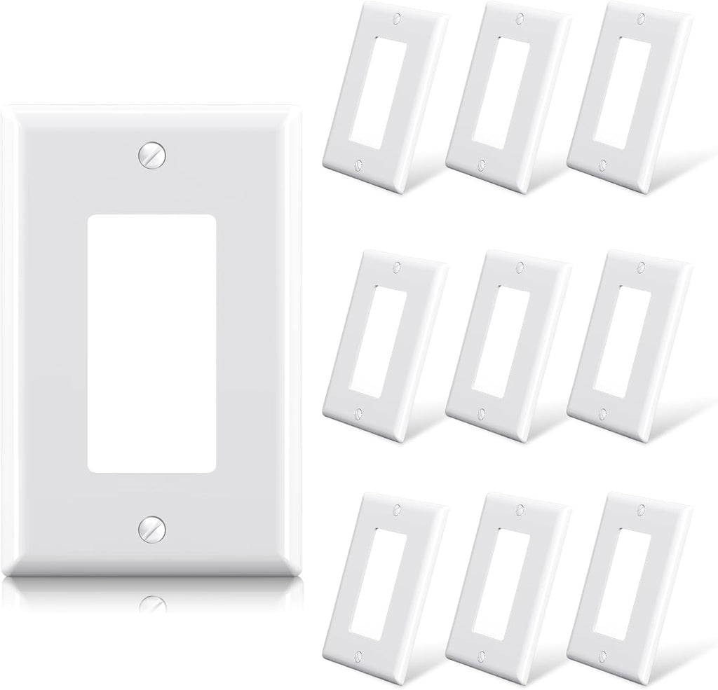 ELEGRP Decorative Receptacle Wall Plate, 1-Gang Mid Size Decorator Covers, Unbreakable Polycarbonate Faceplates for Decorator Device, UL Listed, Screws Included (10 Pack, Glossy White)